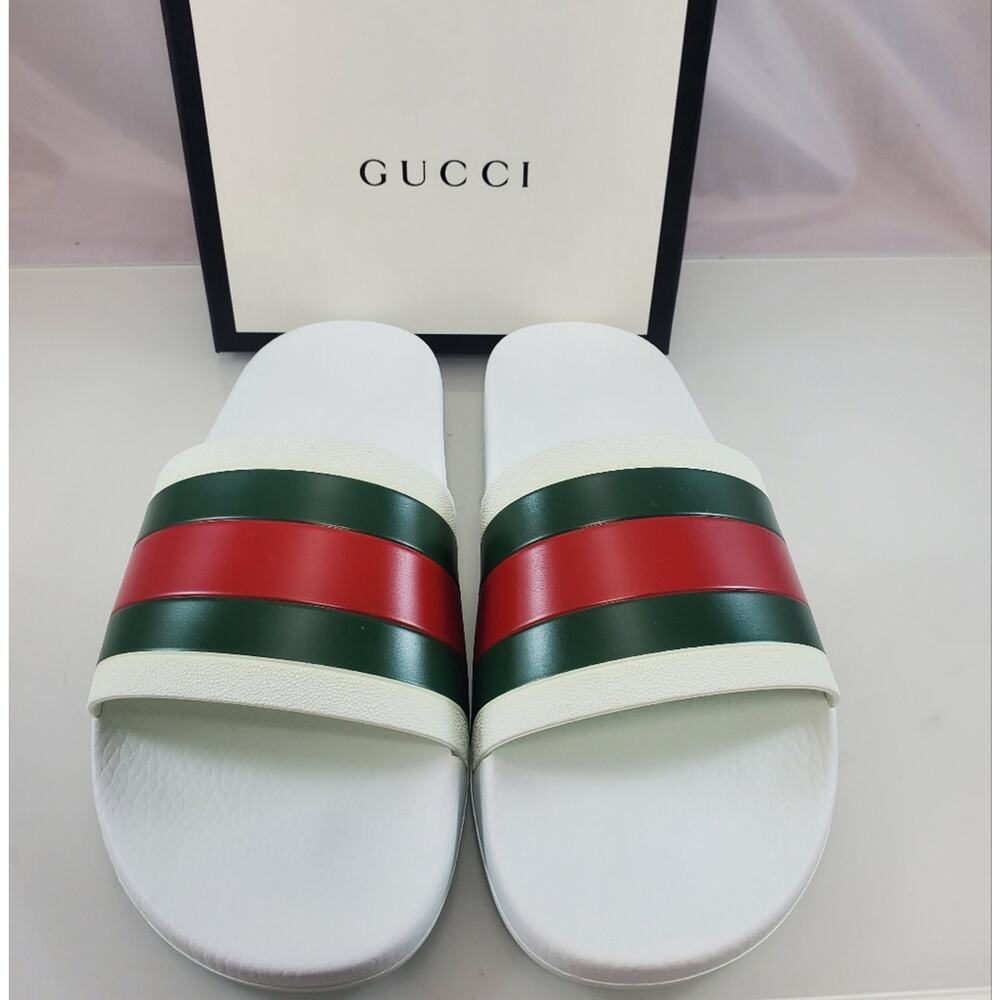 NWT$400 GUCCI Signature Pursuit 72 Stripe Slip-on Slide Sandals Sz 10G (10.5-11) - Picture 11 of 16